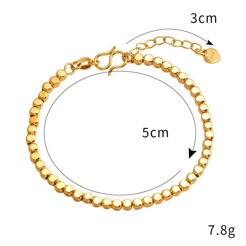 Real 14K Gold Color Laser Bead Twisted Chain Bracelet Pure Adjustable Rope Chain for Women Fine Jewelry Gifts