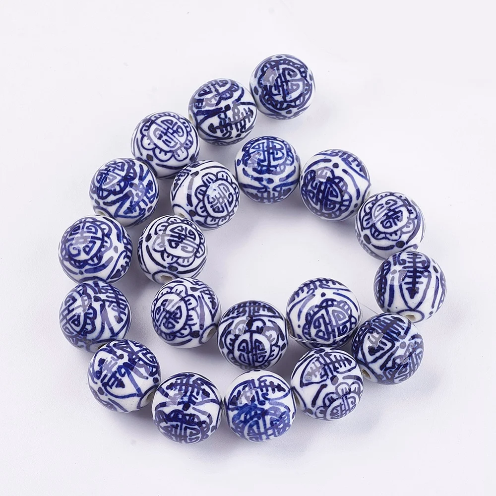 PandaHall 20 Stück handgefertigte blaue und weiße Porzellanperlen, mittelblaue Keramikperlen für die Schmuckherstellung, DIY im chinesischen Stil – Detail 17