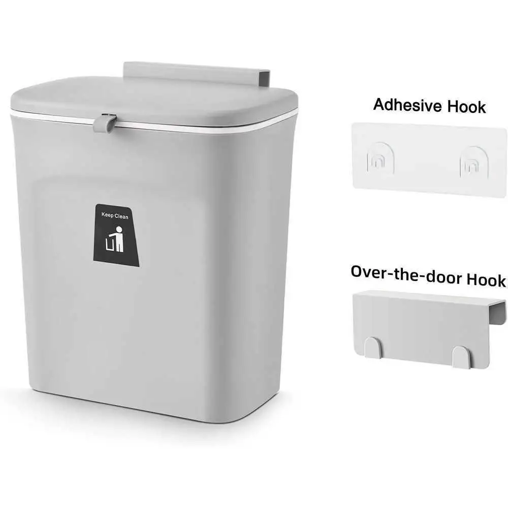 Hanging Trash Can for Kitchen Cabinet Door with Lid Small Under Sink Garbage  Can