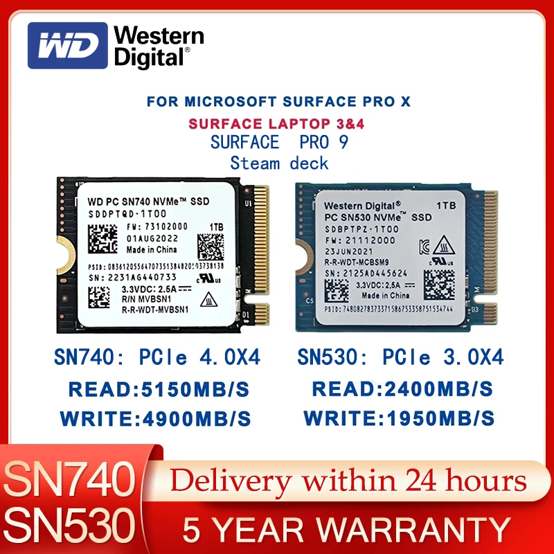 Western Digital WD SN740 SN530 M.2 2230 SSD 1TB 2TB 512GB NVMe