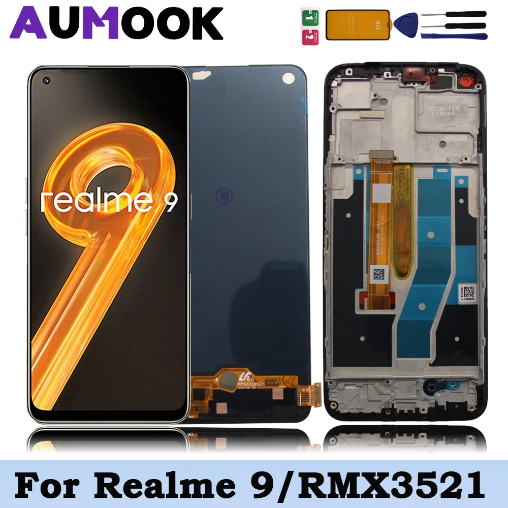 

ЖК-дисплей 6,4 дюйма для OPPO Realme 9 4G RMX3521, сенсорный экран с рамкой и дигитайзером в сборе, замена для Realme 9 4G, оригинал