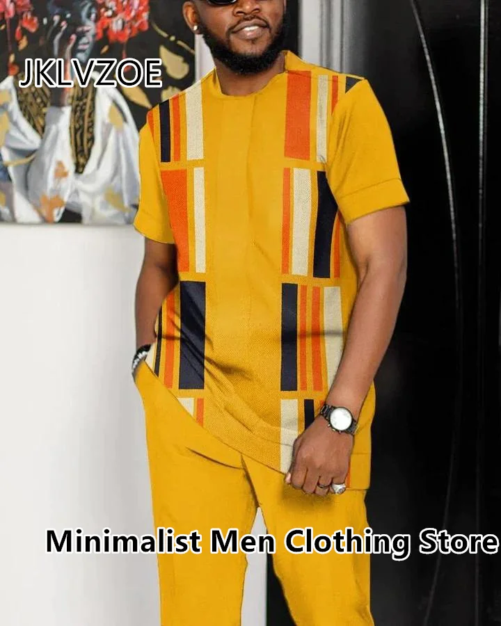 Summer Tracksuit Sportwear Suit Oversized Casual Trend Short Sleeves TShirt+Long Pants Jogger Sets Male Clothes 2 Piece Outfit