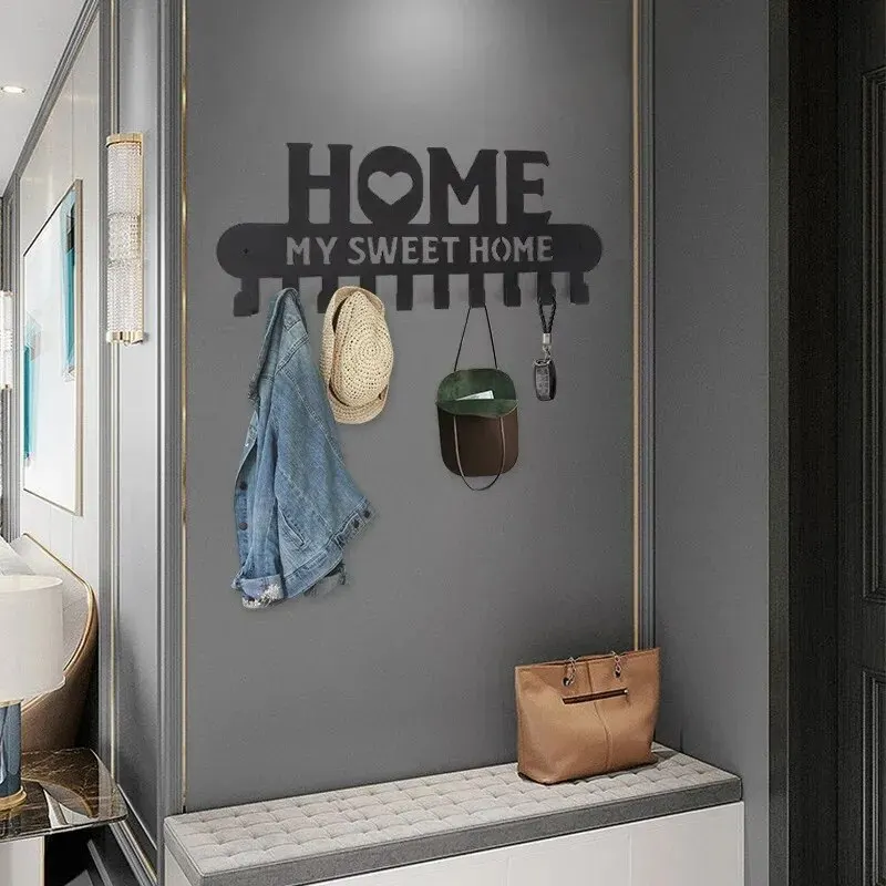 Metal Keychain Hook Black Sweet Home Wall Hanging for Front Door Kitchen Bedroom Home Decor