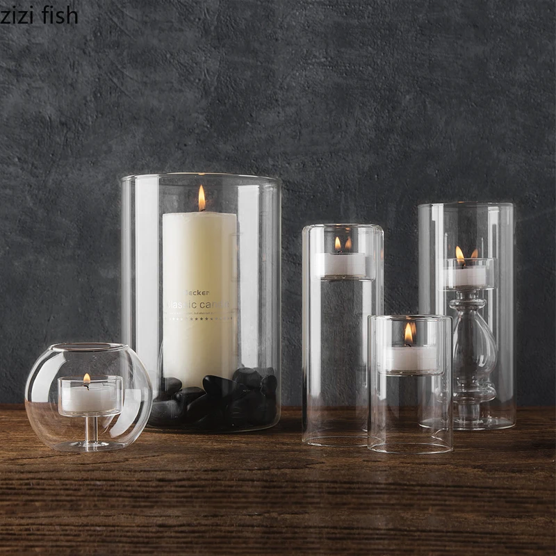 Creative Heat-resistant Countertop Glass Candle Holder Wedding Table Decoration Candle Cup Simple Dinner Decoration Accessories