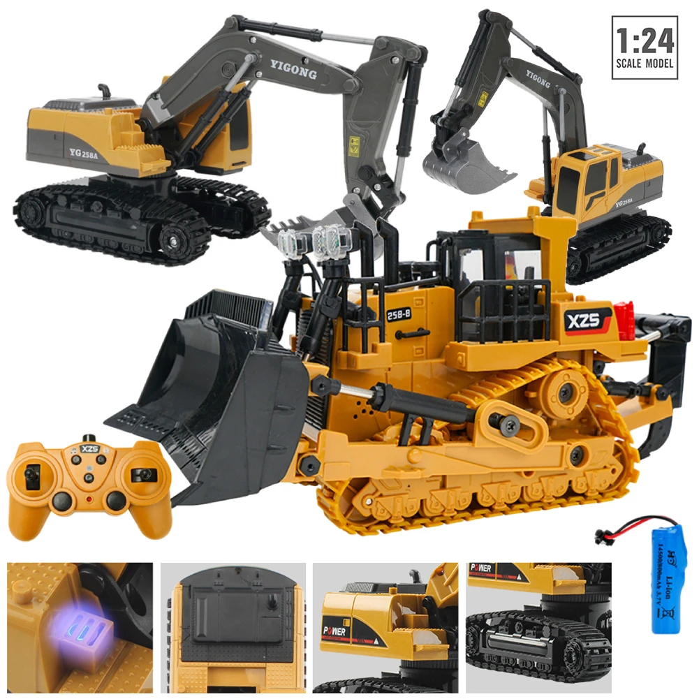 1:24 9CH Diecast Model Alloy RC Excavator Bulldozer Toys Remote Control Engineering Car Remote Control Tractor Electric Car Kid fast remote control cars