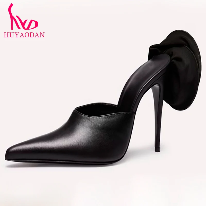

HUYAODAN 2024 New Brand Shoes Woman Summer Pumps HIgh Heels Pointed Toe Black Open Toe Dress Party Female Shoes Pumps Size 34-43