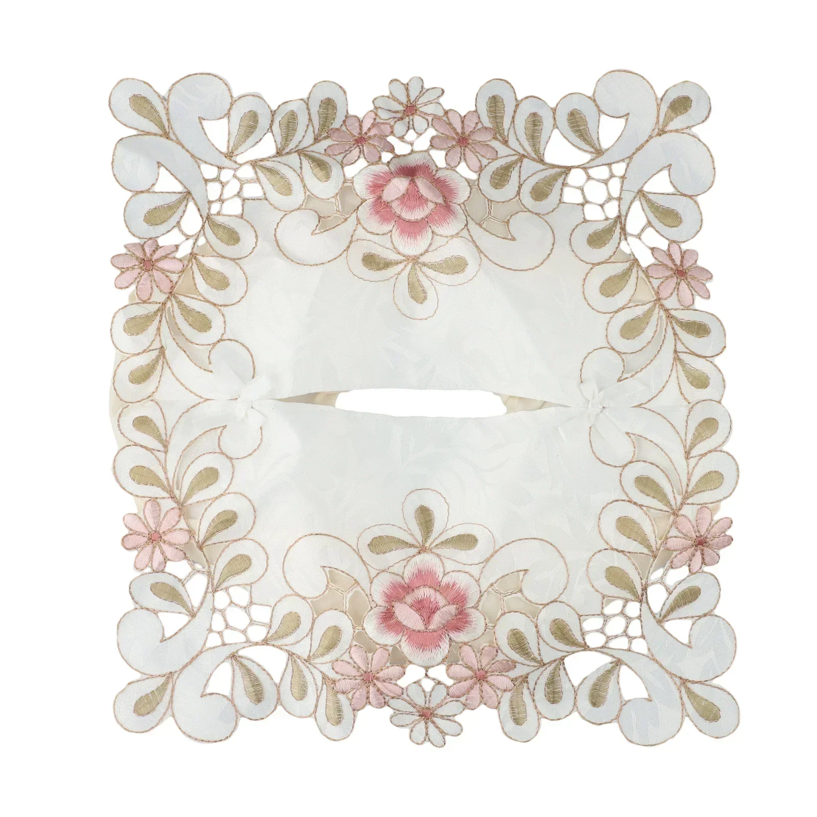 Exquisite Vintage Lace Fabric Tissue Box Cover European Style Embroidery Pastoral Style Embroidery Fabric Tissues Box Cover 3