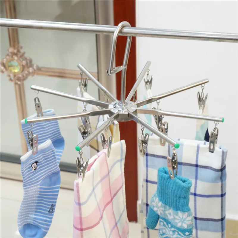 

10/16/20/24/35 Clips Foldable Clothes Rack Hanger Airer Stainless Steel Underwear Sock Flat Head Rust Resistant Strong Grip Clip