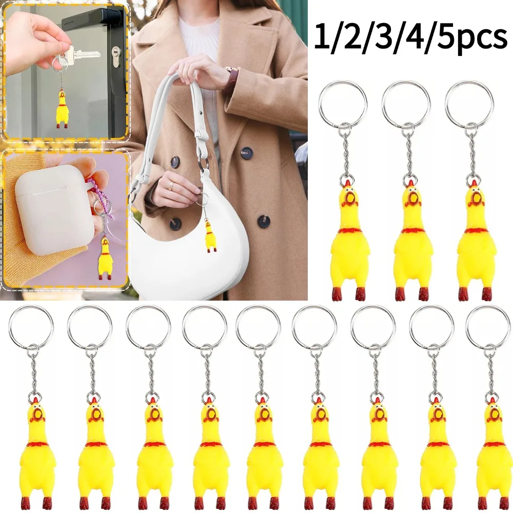 Yellow Rubber Squeeze Screaming Chicken Keychain Toy