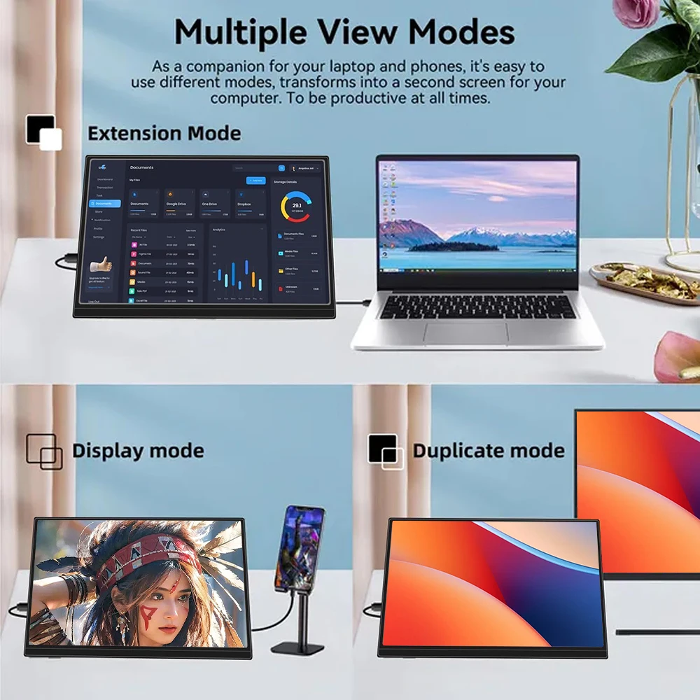 شاشة محمولة مقاس 17.3 بوصة USB-C HDMI شاشة عرض كمب...
