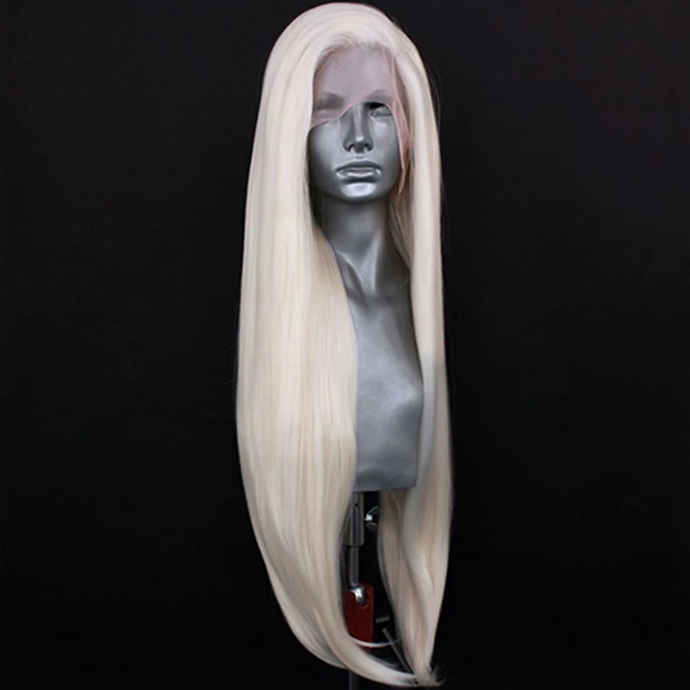Platinum Blonde Long Wave Synthetic Lace Front Wigs For Women Natural Wave Cosplay Daily Wear