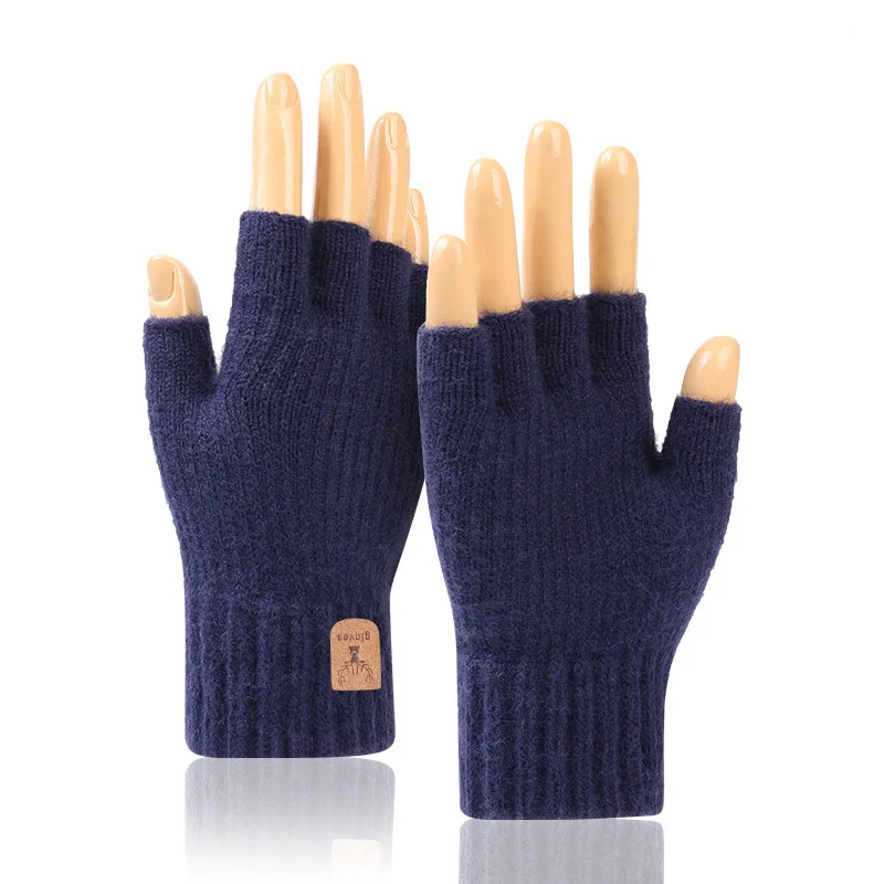 Winter Knitted Thick Thermal Half Finger Gloves Women Men Outdoor Warm Cycling Driving Fingerless Glove Touchscreen Mittens