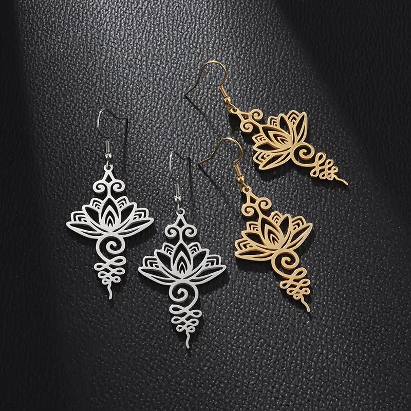 Orecchini a forma di fiore di loto e luna in acciaio inossidabile argentato, regalo estivo zen per donna - Italia