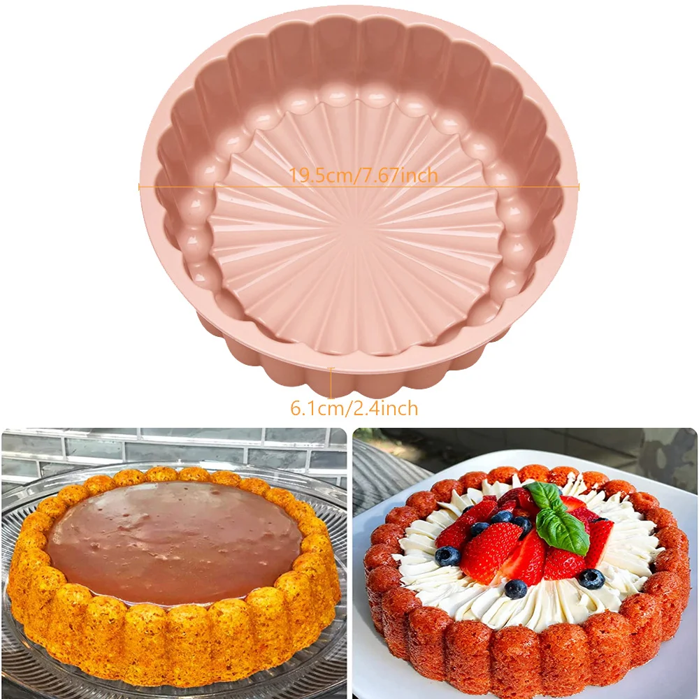 Silicone Charlotte Cake Pan Reusable Mold Fluted Cake Pan Nonstick Round  Molds For Shortcake Cheesecake Brownie