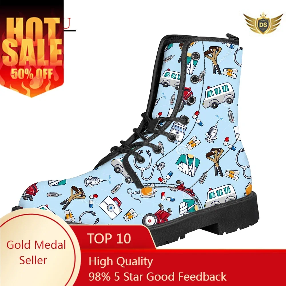 

Высокие уличные осенние женские модные сапоги с забавным мультяшным принтом, женская обувь для медсестер, женские сапоги до середины икры, женская обувь