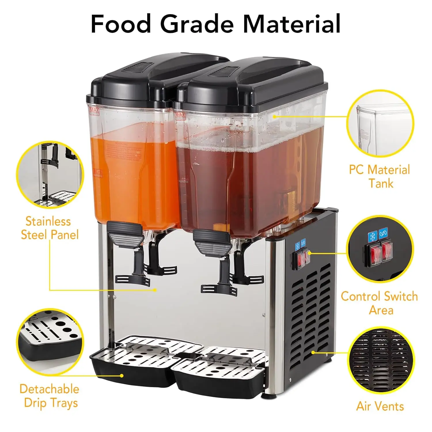 Commercial Beverage Dispenser 9.6 Gal Drink Dispenser,Food Grade Material Stainless Steel Slushy Machine Thermostat Controller 5