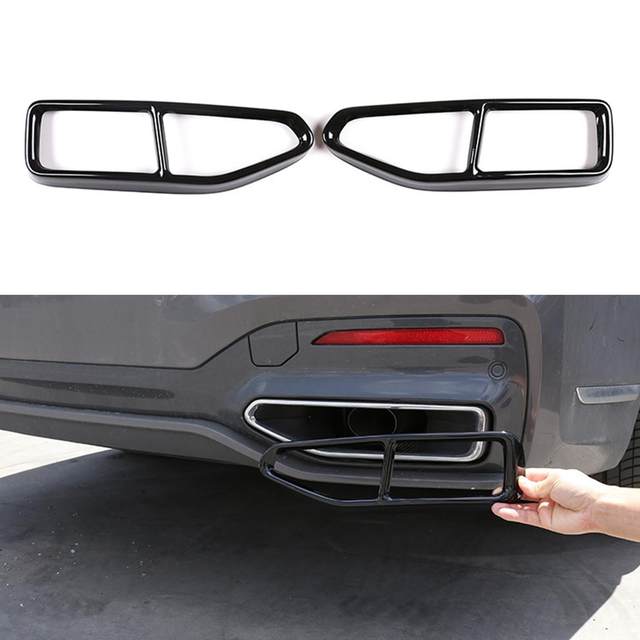 2x Tailpipe Trim Frame Decoration Cover Rustproof Glossy Black Exhaust Pipe 2x Tailpipe Trim Frame Decoration Cover Rustproof Glossy Black Exhaust Pipe