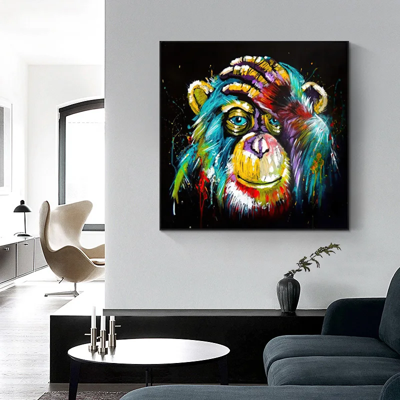 

Watercolor Thinking Monkey Wall Art Canvas Prints Abstract Animals Pop Art Canvas Paintings Wall Decor Pictures For Kids Room