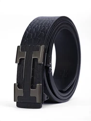 Men's Stylish Work Belt with Automatic Metal Buckle - Durable Design for Everyday Use and Ideal Gift (Black)