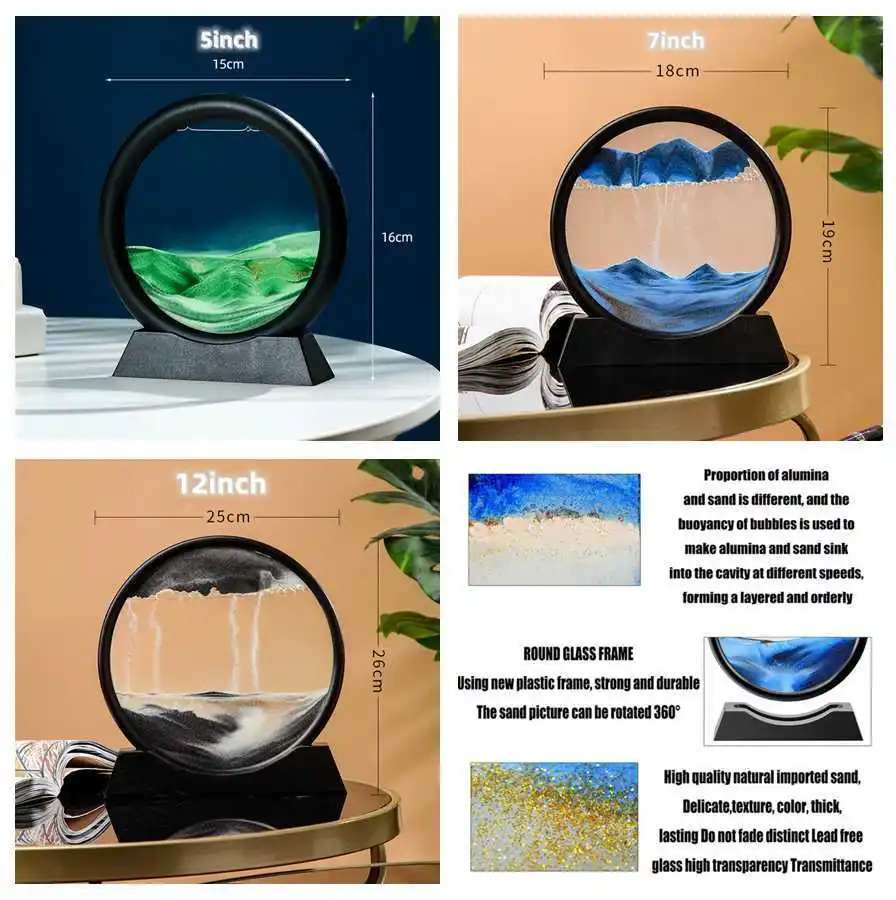 Novelty Items 3D Moving Sand Art Picture Round Moving Hourglass Mountain Sandscape Motion Display Flowing Sand Painting Home Desk Decor LAMP R231113