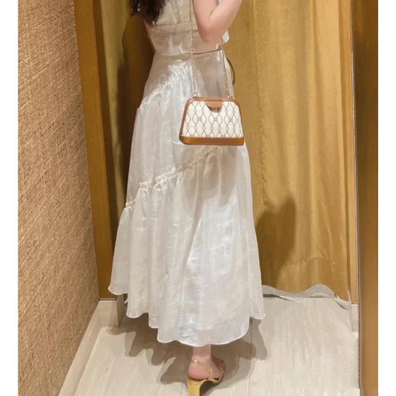 

Женская белая юбка с завышенной талией, элегантная летняя юбка-трапеция средней длины, 2024