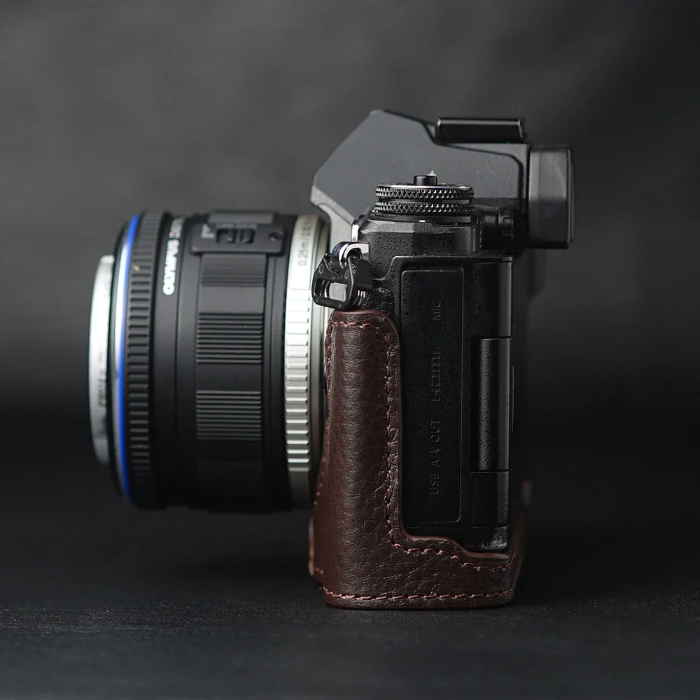 For OLYMPUS OM-D E-M5 Mark II Case Genuine Real Leather Half