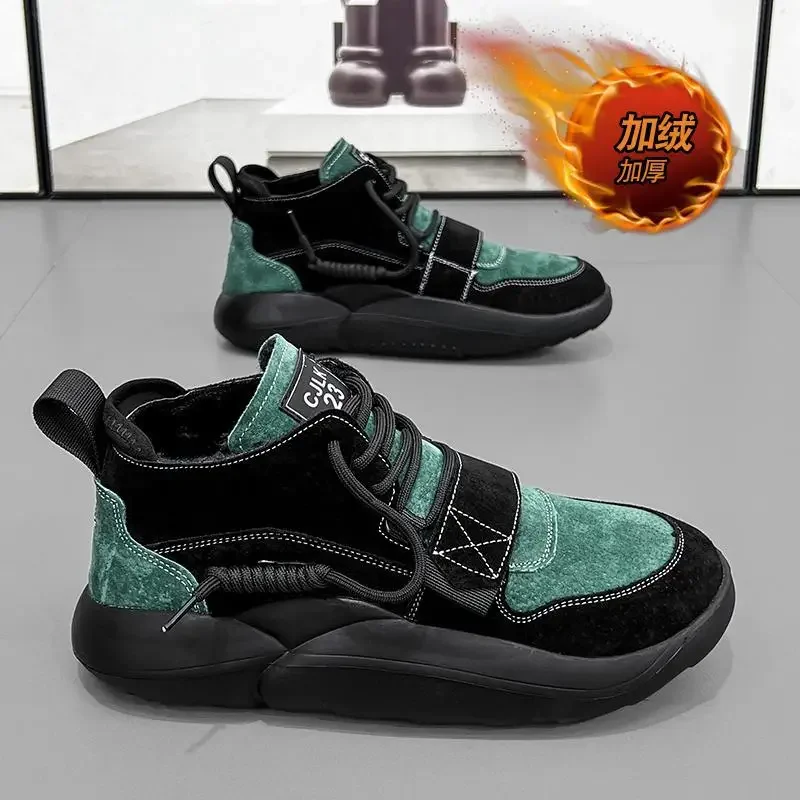 

Мужские зимние ботинки, новинка зимы 2023, повседневные утепленные мужские ботинки без шнуровки на флисовой подкладке