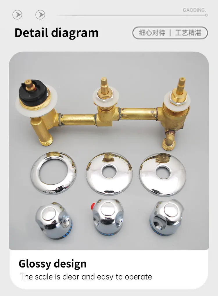 Description Picture 4 of item3 Way Diverter Shower Waterfall Bathtub Thermostat Faucet One Piece Square 3 Handle Knobs Bath Shower Mixer Tap