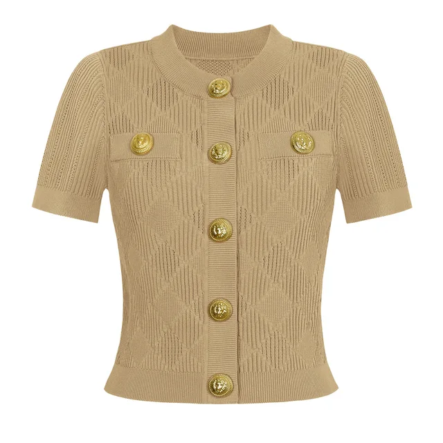 トップス GOLDEN  KNIT CARDIGAN トップス GOLDEN KNIT CARDIGAN Women's Knitted Cardigan Sweater