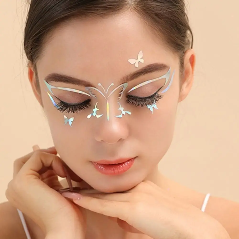 Waterproof Laser Face Sticker Silver Self Adhesive Glitter Temporary Tattoo Sticker Eyes Shadow Decal Star Butterfly