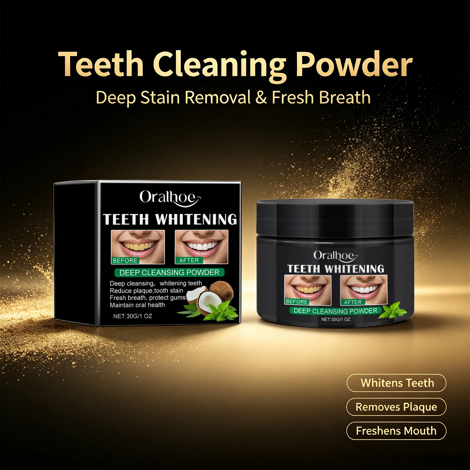 Polvere Sbiancante per Denti, Pulizia Profonda, Rimuove le Macchie Gialle, Alito Fresco, Migliora la Superficie dei Denti, Cura della Pulizia Orale