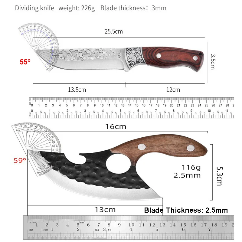Meat Cleaver Kitchen Knife Forged Kitchen Cleaver Knife High Carbon Steel Viking Meat Fish Fruit Knife Cutlery Set Professional Butcher Chef Boning Knives