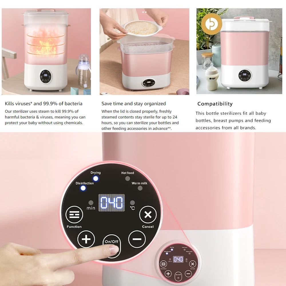 Baby Feeding Bottle Warmer & Sterilizers & Dryer Heater Electric Steam Bottle Sanitizer Large Steamer with Touch Screen baby bottle warmer