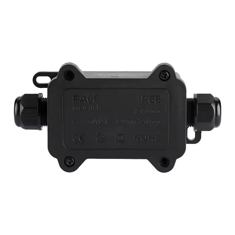 Outdoor Waterproof Black Junction Box - IP68 Rated, 3-Way Mini Connector with Durable ABS and PC Plastic