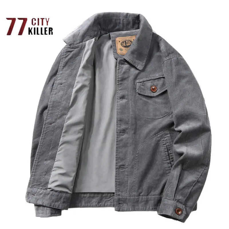 

Spring and Autumn Men's Corduroy Retro Jacket Lapel Multi Pocket Single Breasted Workwear Coat Men's Fashion Casual Loose Tops