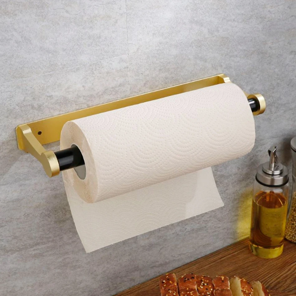 Stainless Steel Adhesive Toilet Paper Holder, Bathroom Tissue Roll Hanger,  Wall Mounted Paper Towel Rack, Single Pack, Gold