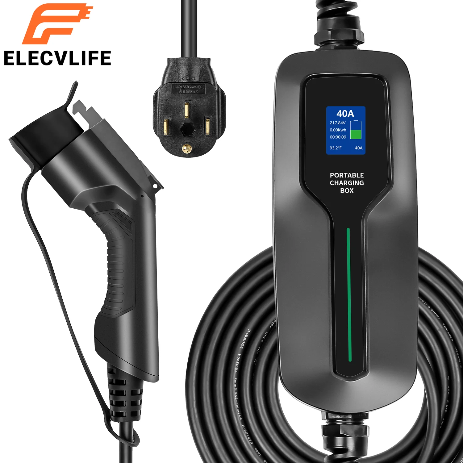 전기 자동차 충전기, EVSE 타입 1 케이블, 고속 충전, 레벨 2, 240V, 40A, 9kW, 32A, 7kW, J1772 플러그