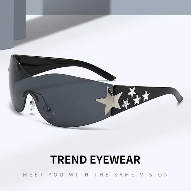  - Rimless Y2K Punk Sunglasses Goggle Women Men Luxury Brand Design Wrap Around Sun Glasses UV400 Female Sport Shades Sunglasses