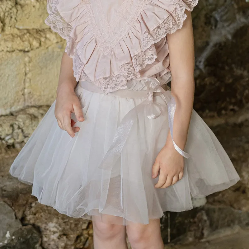 Kids Girls New Summer Korean Style Young Children Mesh Solid Color Princess Pantskirt Elastic Skirts and Pants H176A