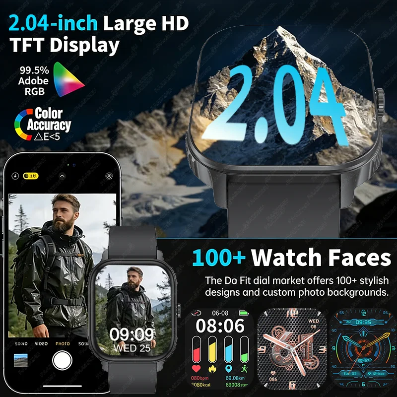Smartwatch Ultra 2.04 Pollici 2026 per Uomo e Donna, Batteria ad Alta Capacità 1000mAh, Monitoraggio Salute e Fitness per Sport all'Aperto - immagine 2