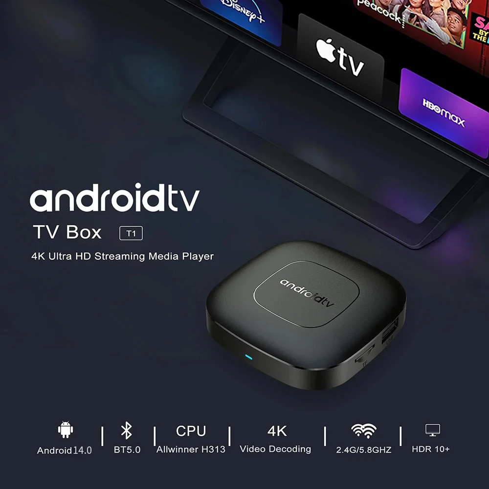 Smart TV Box Global Version Streaming Media Player AllwinnerH313 Android14 2.4G&5G Wifi 4K Mortal T1 Bluetooth Google Assistant