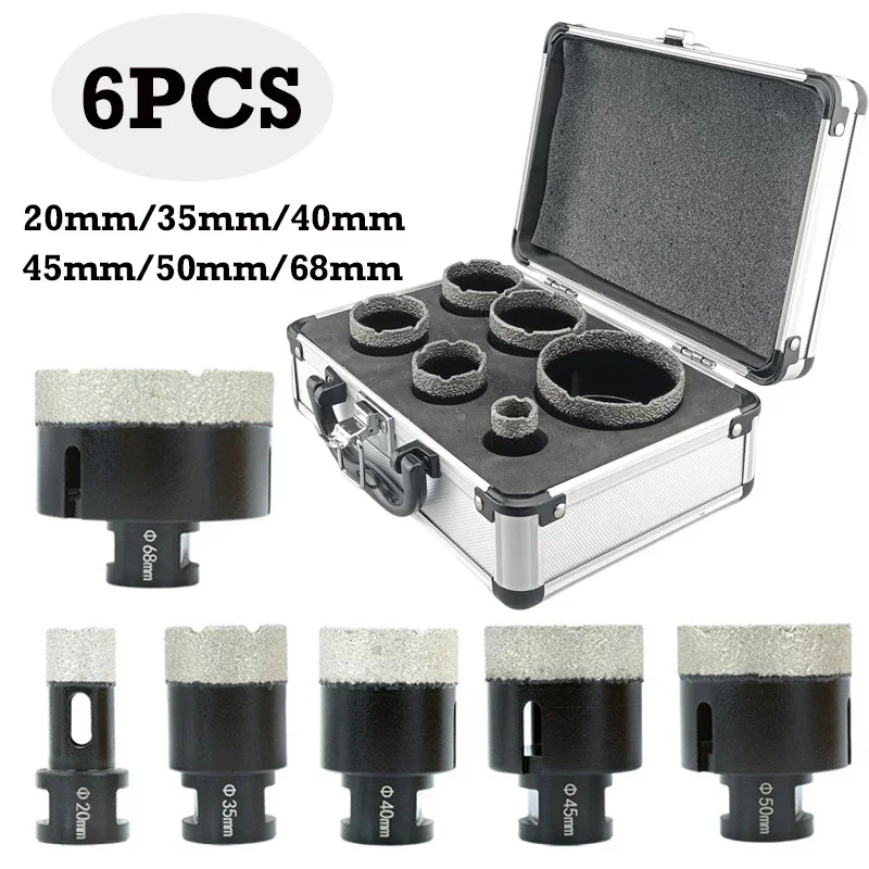 

6pcs/set Thread Diamond Dry Drill Bit Marble Diamond Hole Saw Tools Vacuum Brazed Drilling Core Bits Sets Angle Grinder Drill