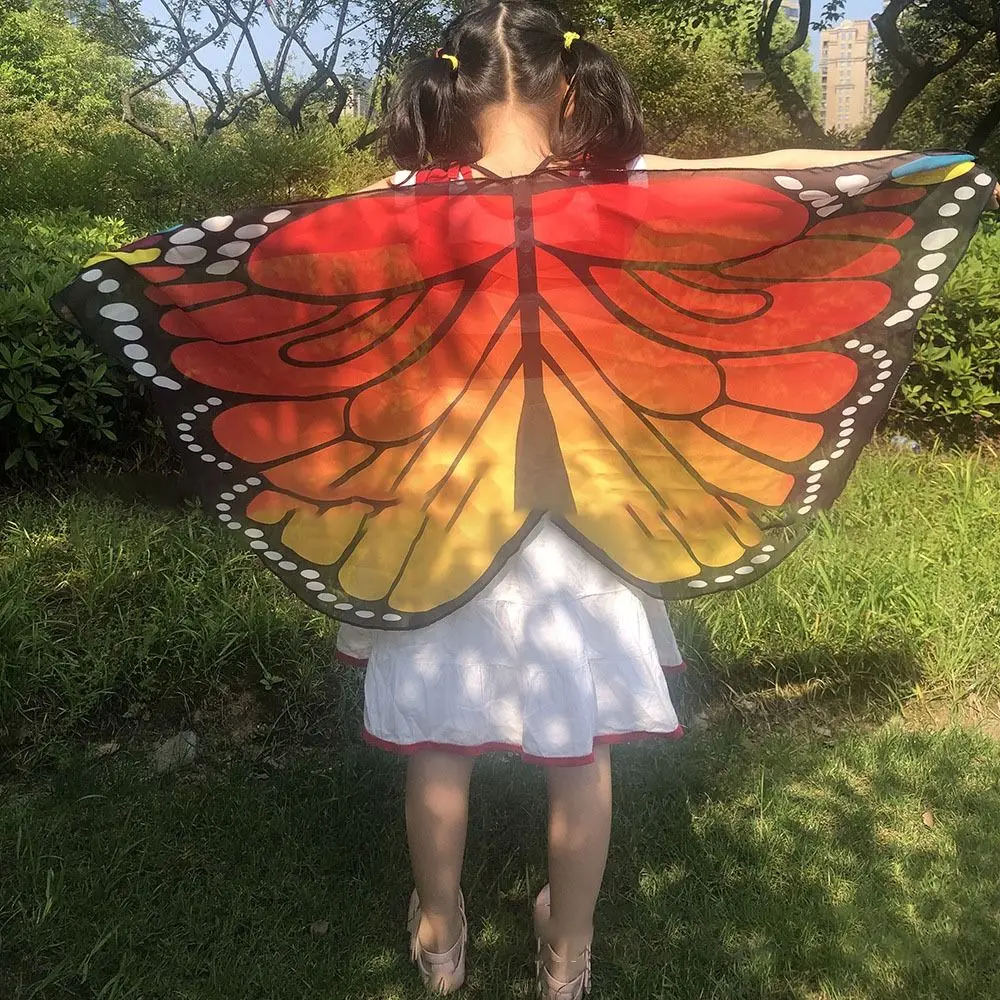 Kids Sparkling Butterfly Wings Cape Girls Fairy Shawl Pixie Cloak Fancy Dress Costume Gift Performance Props Asymmetrical