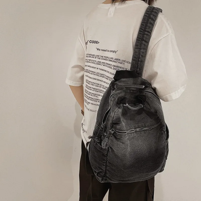 Women's Backpack 2024 New Gradient Washed Canvas Large Capacity Minimalist Denim Fashion Trend Backpack