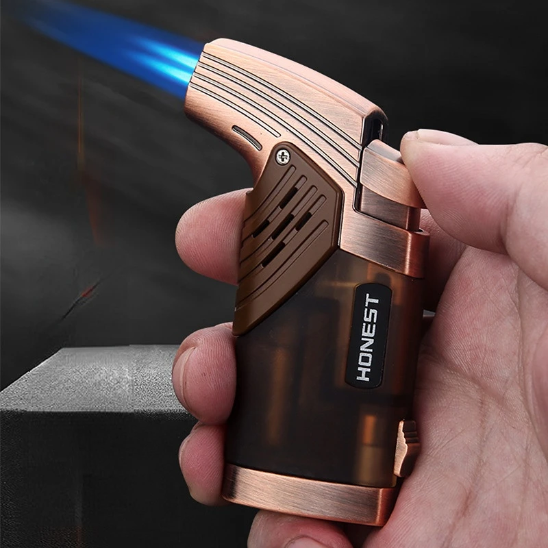 

HONEST Windproof Cigar Lighter 2 Jet Torch Plastic Gas Butane Blue Flame Cigar Smoking Tool with Punch Gift Box for Cigar Man