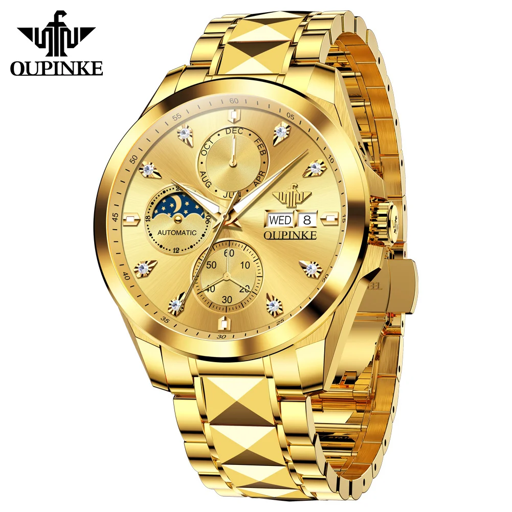 OUPINKE 3298 Moon Phase Man Watch Chronograph Waterproof Complete Calendar High_end Luxury Business Automatic Mechanical Watches