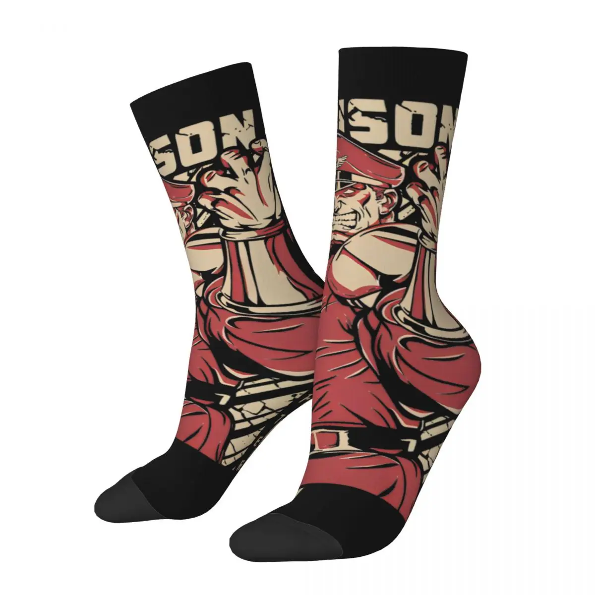 

M Bison Socks Men's Women's Funny Happy Street Fighters Socks Crazy Spring Summer Autumn Winter Middle Tube Stockings Gifts