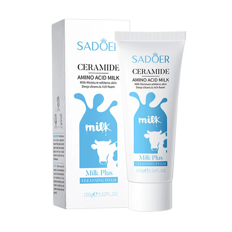SADOER Milk Facial Cleanser Nourishing Moisturizing Skin Brightening Face Wash Foam Face Cleanser Facial Skin Care for Beauty 6