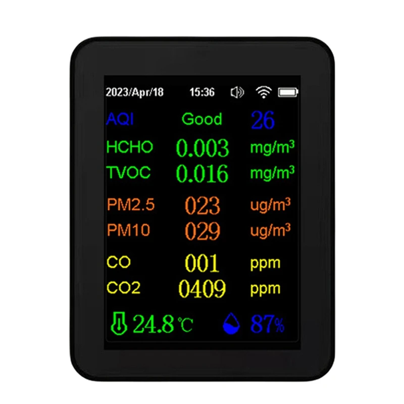 시간 및 날짜 표시 공기질 모니터, 와이파이 PM2.5 PM10 CO CO2 TVO..
