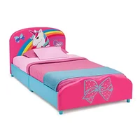 Upholstered Twin Bed JoJo Siwa 350lb Capacity Wood Frame Easy Assembly 3D Applique Detailing Twin Size Without Box Spring Needed 1